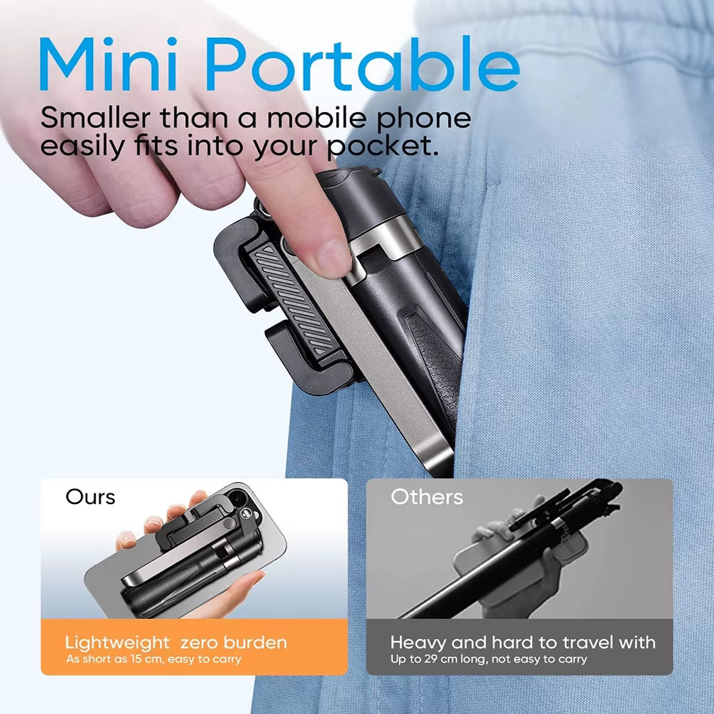 3In1 Selfie Stick Tripod Handle Phone Tripod Selfie Stablizer W Bluetooth Remote Phone Holder for Iphone 16 15 14 13 12 Android